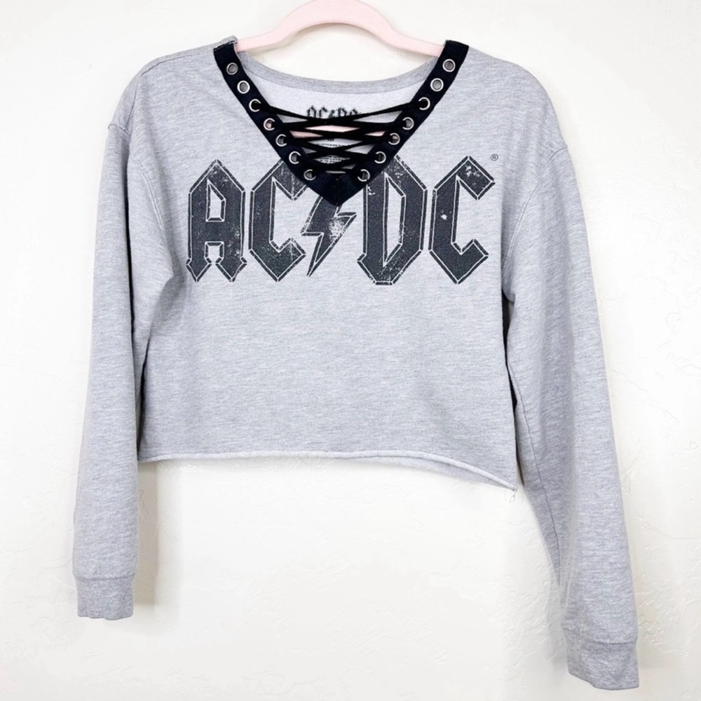 AC/DC Gray Lace-Up Cropped Sweatshirt